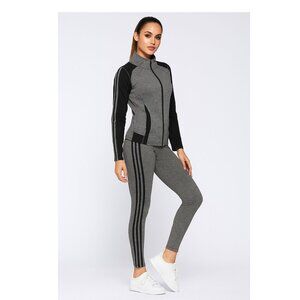 Grey Activewear Set Dual Toned Brushed Soft for Women Zippered Jacket and Pants